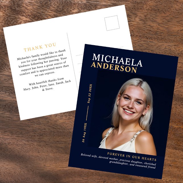 Modern Elegant Photo Funeral/Memorial Thank You Postcard (Creator Uploaded)