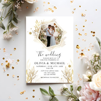Modern Elegant Photo Gold Wedding Invitation