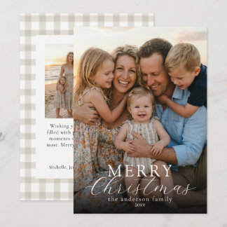Modern Elegant Photo Merry Christmas Gingham Holiday Card