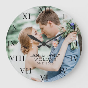 Modern Elegant Photo Newly Wed Wedding Large Clock