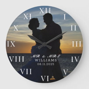 Modern Elegant Photo Newly Wed Wedding Large Clock