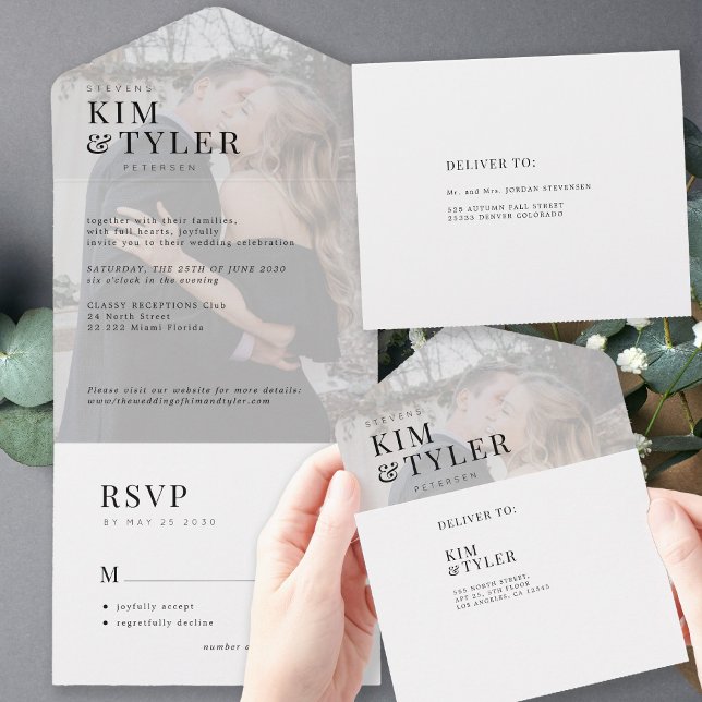 Modern elegant photo overlay wedding RSVP All In One Invitation (Creator Uploaded)