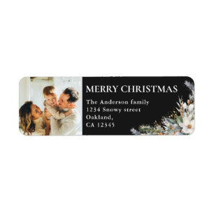 Modern Elegant Photo & Pine Greenery Christmas Return Address Label
