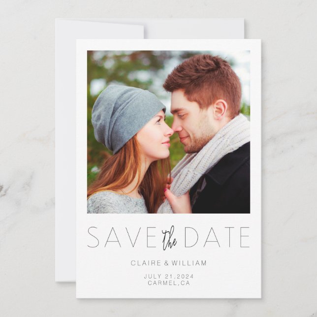 Modern Elegant Photo Save the Date Card (Front)