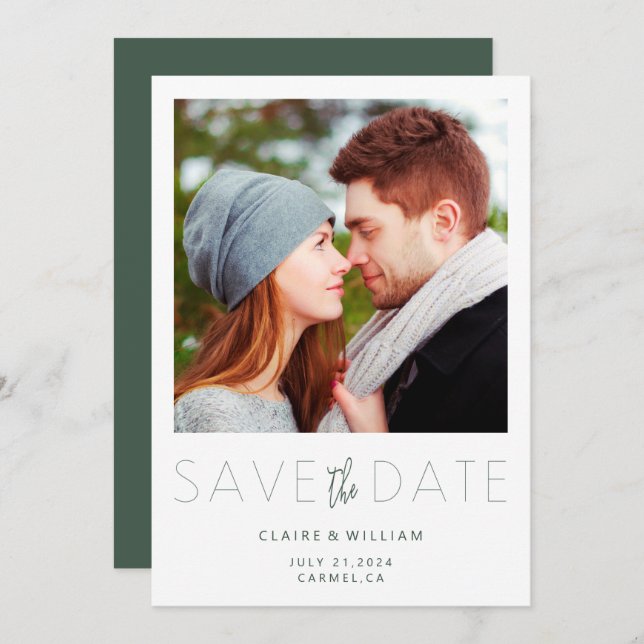 Modern Elegant Photo Save the Date Card (Front/Back)