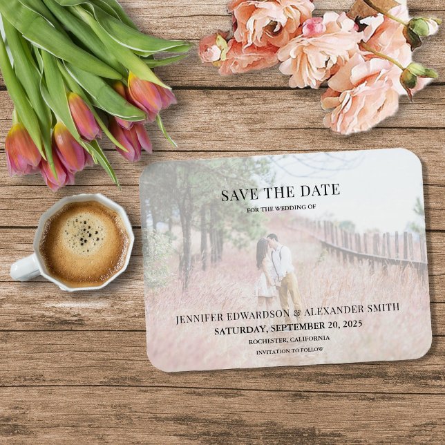 Modern elegant photo save the date card magnet (Modern elegant photo save the date flexible magnetic card.)