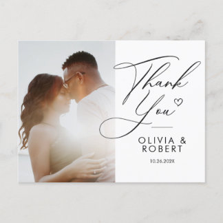 Modern Elegant Photo Script Thank You Wedding Postcard