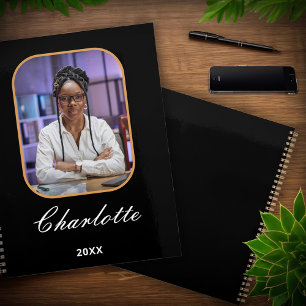 Modern Elegant Photo Stylish Black Personalise Planner