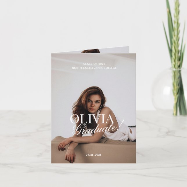 Modern Elegant Photo Typography Script Grad Folded Announcement (Front)