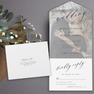 Modern elegant photo wedding all in one invitation