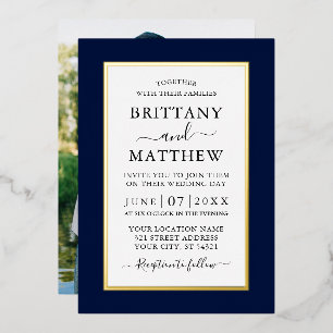 Modern Elegant Photo Wedding Blue Gold
