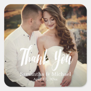 Modern elegant photo wedding handwriting square sticker