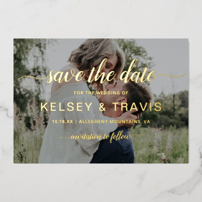 Modern Elegant Photo Wedding Save The Date Gold (Front)