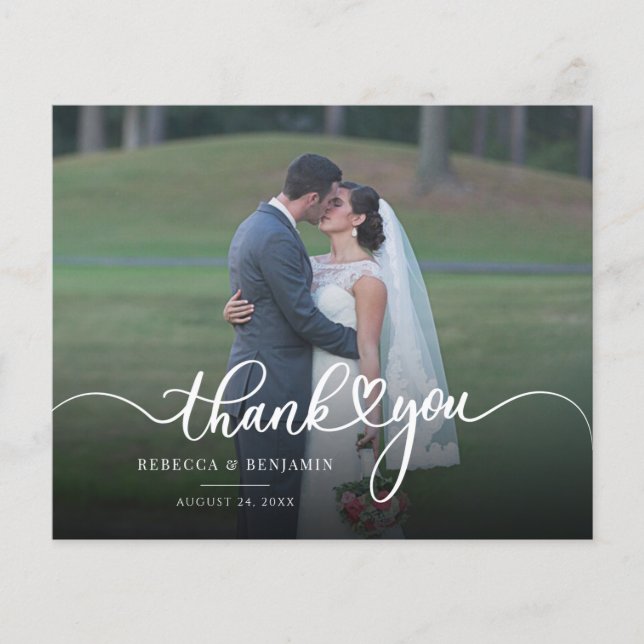 Modern Elegant Photo Wedding Thank You Card (Front)
