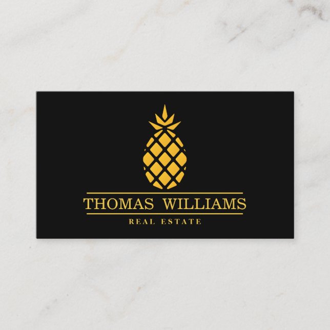 Modern Elegant Pineapple Logo on Black Background Business Card (Front)