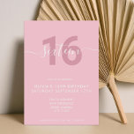 Modern Elegant Pink 16th Birthday Invitation<br><div class="desc">Modern girly feminine pink 16th Birthday Invitation. Minimalist 16th birthday invitation template design featuring elegant calligraphy hand lettered script font.</div>