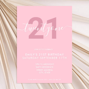 Modern Elegant Pink 21st Birthday Invitation