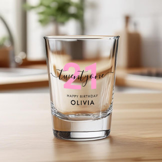Modern Elegant Pink 21st Birthday Shot Glass