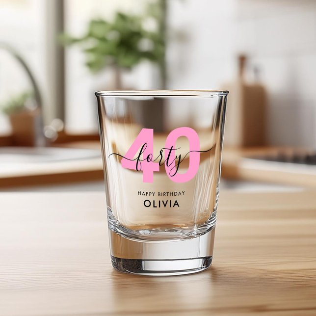 Modern Elegant Pink 40th Birthday Shot Glass (Creator Uploaded)