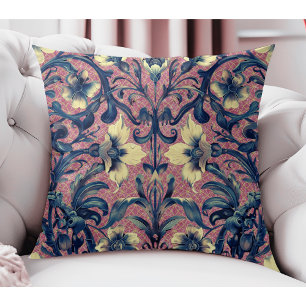 Modern Elegant Pink And Blue Floral Baroque Cushion