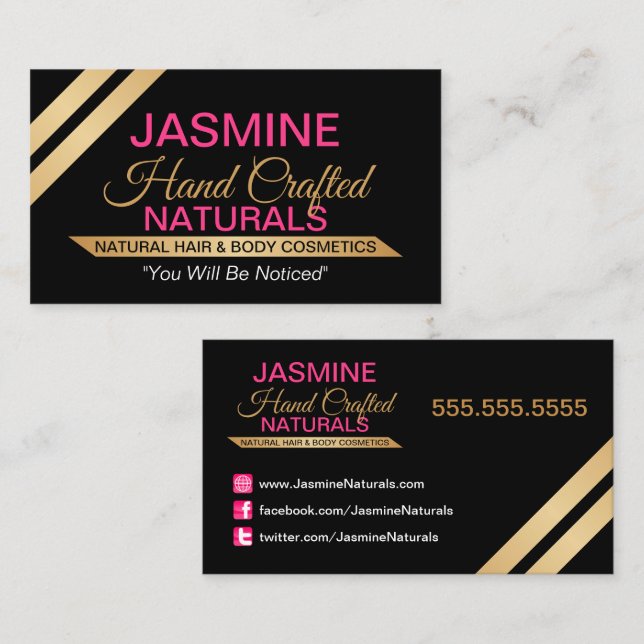 Modern Elegant Pink and Gold  Business Card (Front/Back)