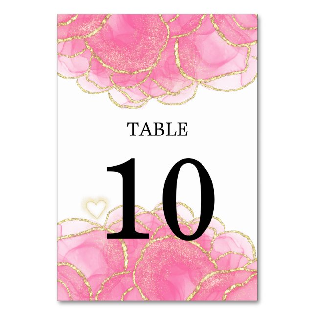Modern Elegant Pink and Gold Wedding  Table Number (Front)
