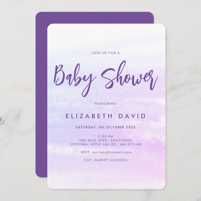 Modern Elegant Pink and Purple Baby Shower Invitation (Front/Back)