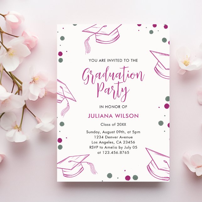 Modern Elegant Pink and Silver Graduation Party Invitation (Creator Uploaded)