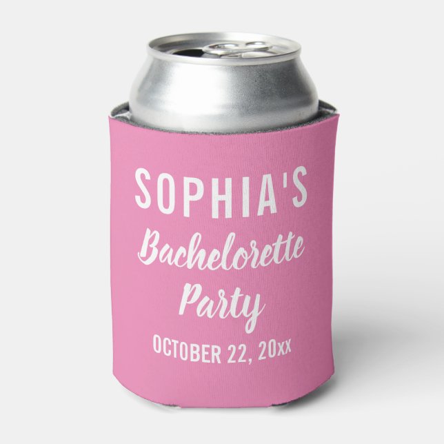 Modern Elegant Pink Bachelorette Party Favour Can Cooler (Can Front)