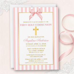 Modern Elegant Pink Blush Striped Communion Invitation