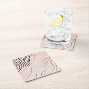 Modern Elegant Pink Bohemian Rose Gold Square Paper Coaster