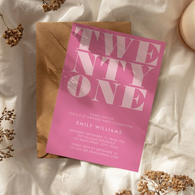 Modern Elegant Pink Bold 21st Birthday Invitation (Creator Uploaded)