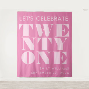 Modern Elegant Pink Bold Typography 21st Birthday Tapestry