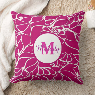 modern elegant pink botanical floral mehndi henna  cushion