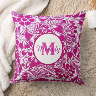 modern elegant pink botanical floral mehndi henna  cushion