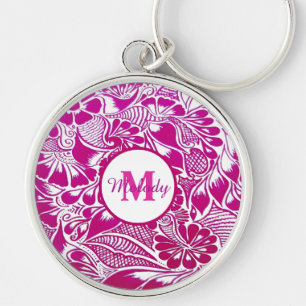 modern elegant pink botanical floral mehndi henna key ring