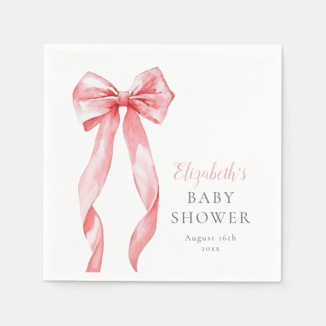 Modern Elegant Pink Bow Girl Baby Shower  Napkin (Front)
