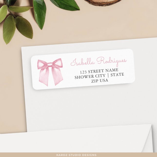 Modern Elegant Pink Bow Return Address Return Address Label (Creator Uploaded)