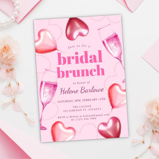 Modern Elegant Pink Cute Girly Bridal Brunch Invitation (Modern Elegant Pink Cute Girly Bridal Brunch Invitation)