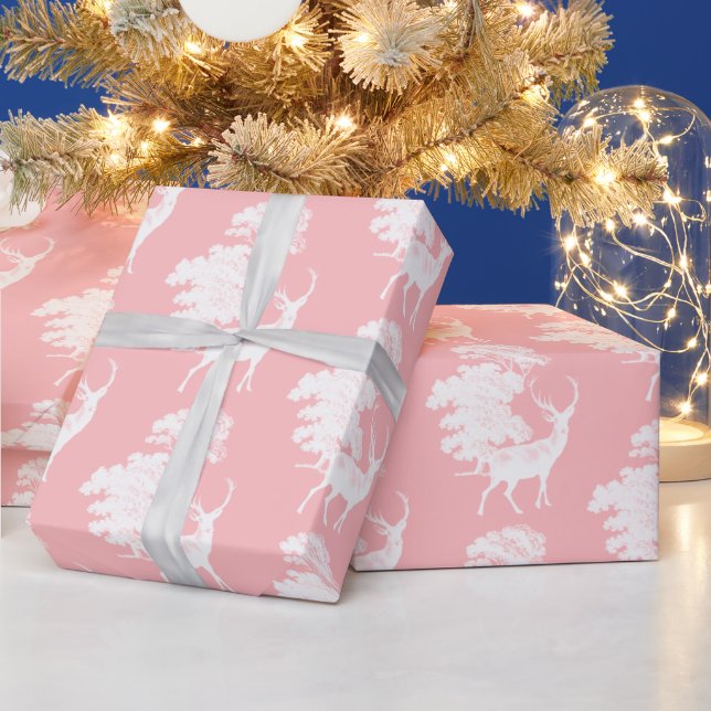 Modern Elegant Pink Deer Country Toile Wrapping Paper (Holidays)