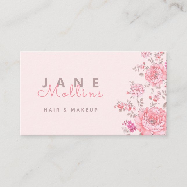 Modern Elegant Pink Floral Business Card (Front)