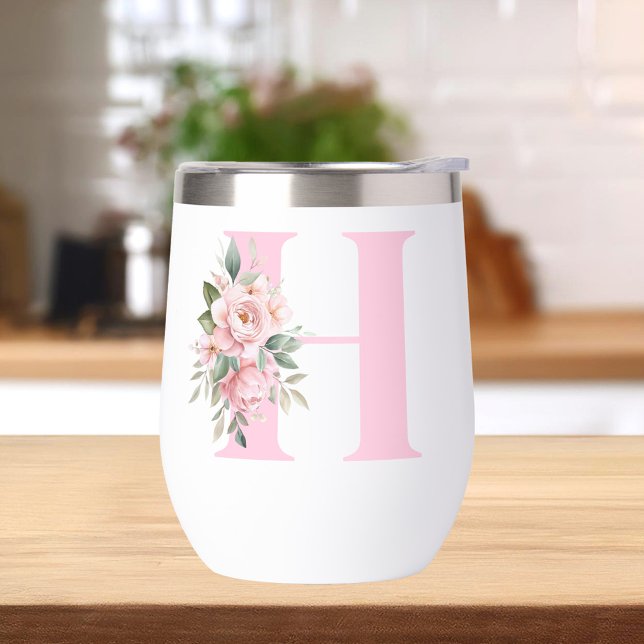 Modern Elegant Pink Floral Initial Name Monogram (Creator Uploaded)