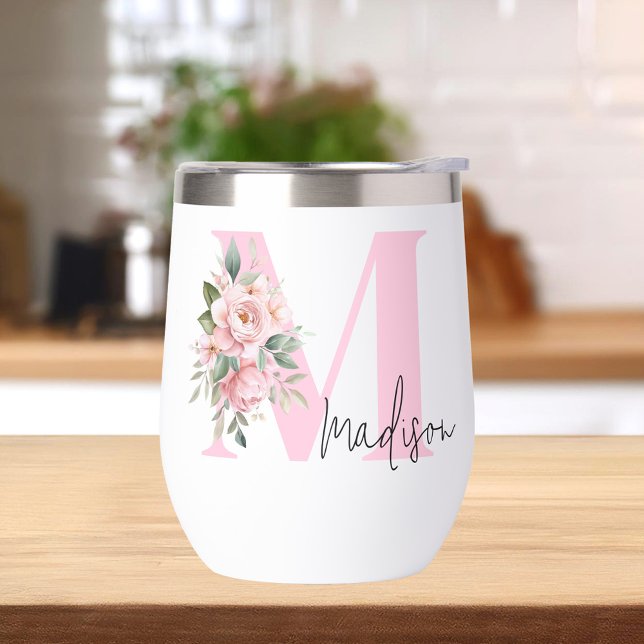 Modern Elegant Pink Floral Initial Name Monogram (Creator Uploaded)