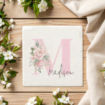 Modern Elegant Pink Floral Initial Name Monogram Stone Coaster<br><div class="desc">Create your own personalised coaster featuring a custom letter initial monogram with elegant watercolor floral bouquet and modern typography design.</div>
