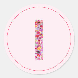 Modern Elegant Pink Floral Monogram Letter I Classic Round Sticker