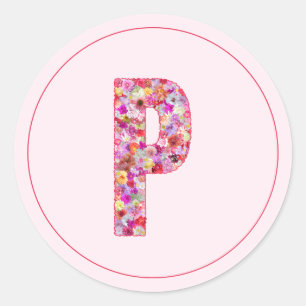 Modern Elegant Pink Floral Monogram Letter P Classic Round Sticker