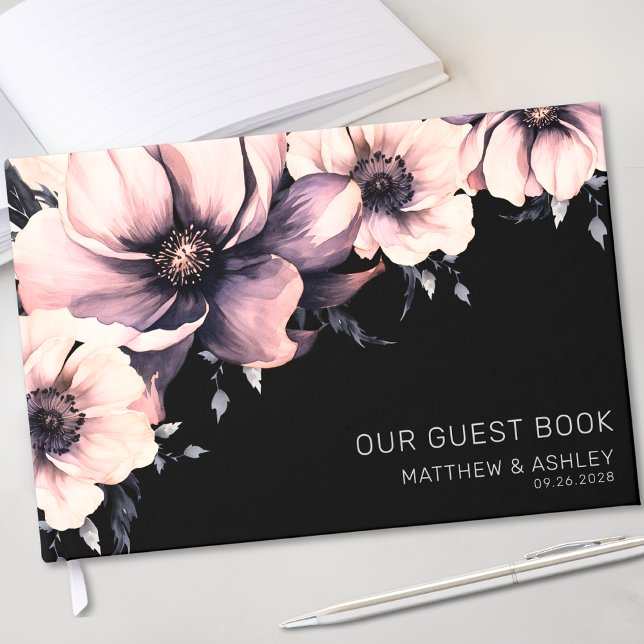 Modern Elegant Pink Floral Wedding Guest Book (Modern Elegant Pink Floral Wedding Guest Book )