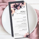 Modern Elegant Pink Floral Wedding Menu<br><div class="desc">Cute and simple modern pink, black and white flower wedding design. A classic but whimsical look with pink, black, grey and cream coloured flowers with black fonts and modern lettering. Edit all of the text to your own information. You can even change out the background colour to anything you want!...</div>