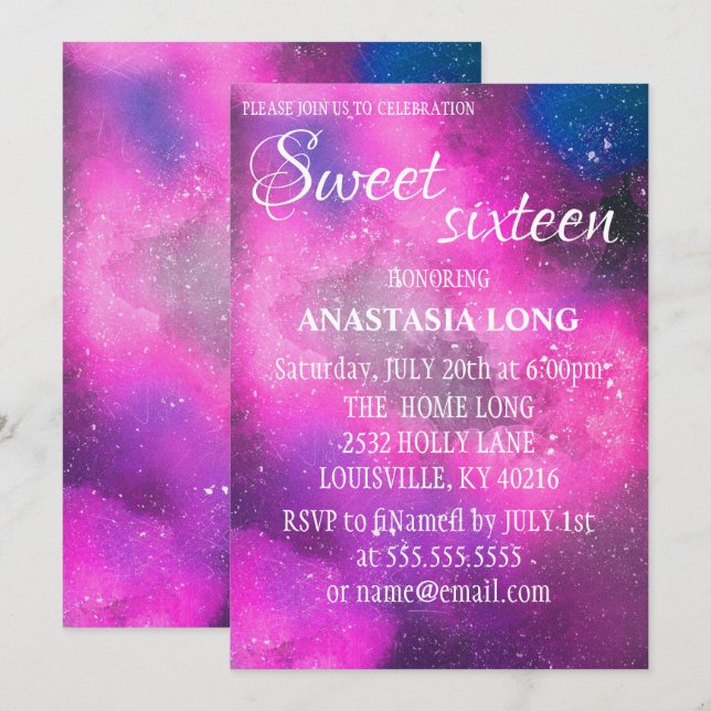Modern, Elegant Pink Galaxy Save The Date (Front/Back)