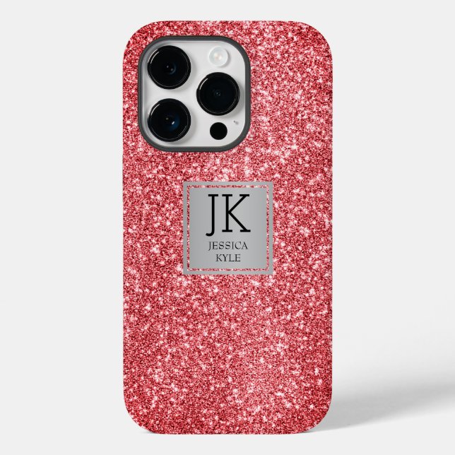 Modern Elegant Pink Glitter Monogrammed Name  Case-Mate iPhone Case (Back)